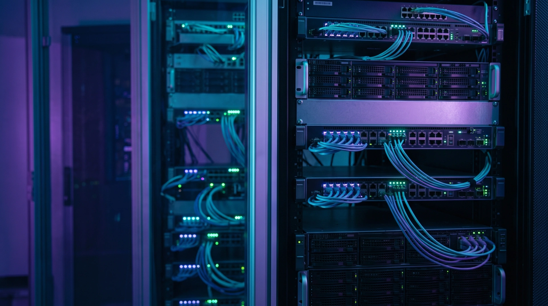 Serverschr&auml;nke mit Netzwerkger&auml;ten und Verkabelung